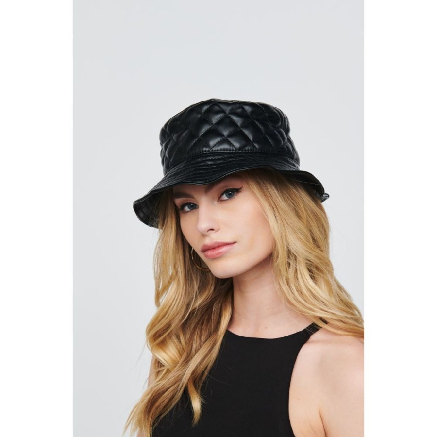 Accessories Urban Expressions | Quilted Vegan Leather Bucket Hat Bucket Hat Black