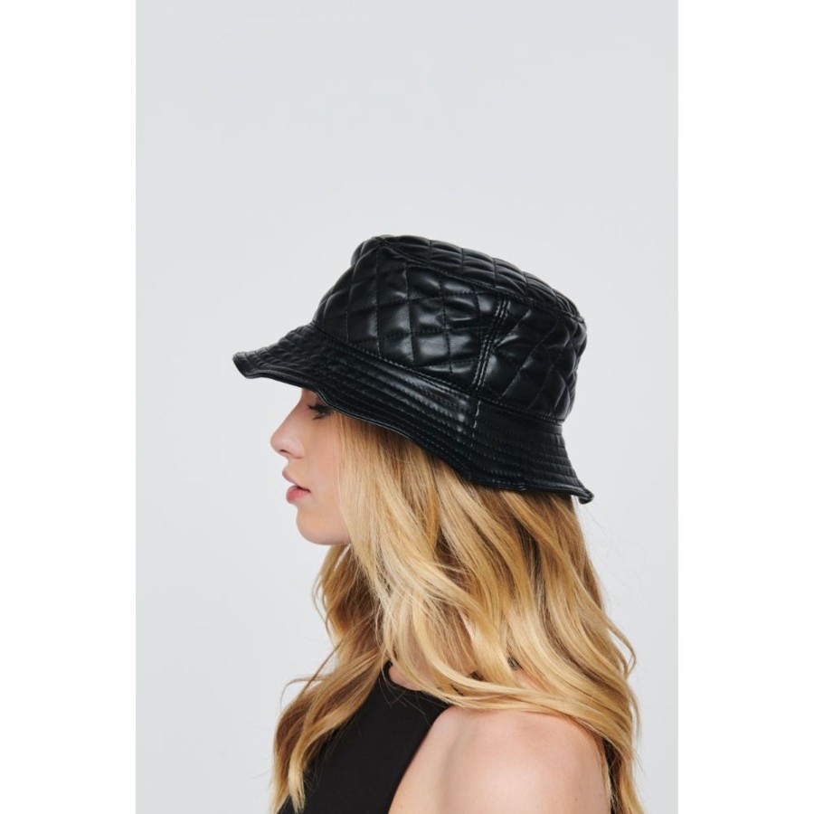 Accessories Urban Expressions | Quilted Vegan Leather Bucket Hat Bucket Hat Black