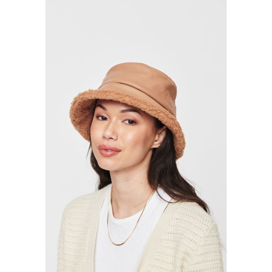 Accessories Urban Expressions | Shearling Trim Bucket Hat Bucket Hat Latte