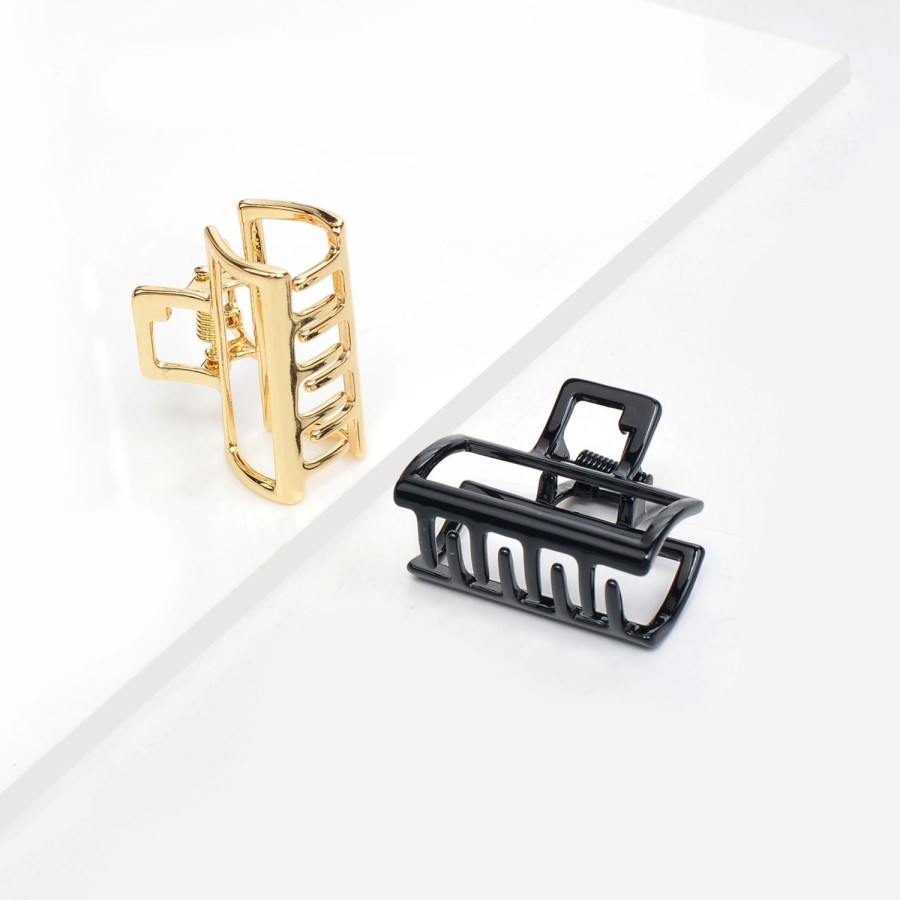 Accessories Urban Expressions | Simple Metal Claw - 2 Pack Hair Claw Gold Black