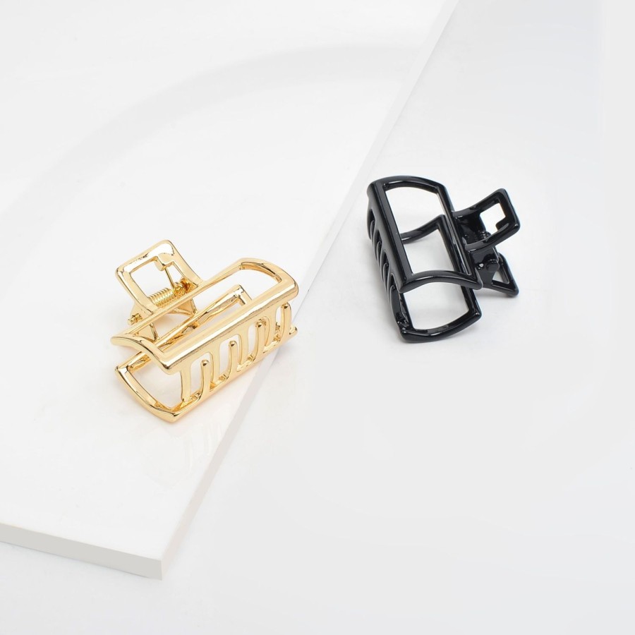 Accessories Urban Expressions | Simple Metal Claw - 2 Pack Hair Claw Gold Black