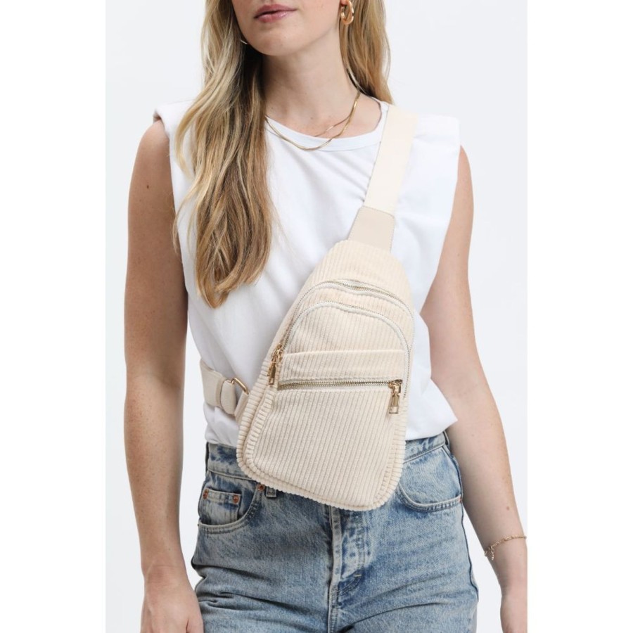 Bags Urban Expressions | Zephyr - Corduroy Sling Backpack Cream