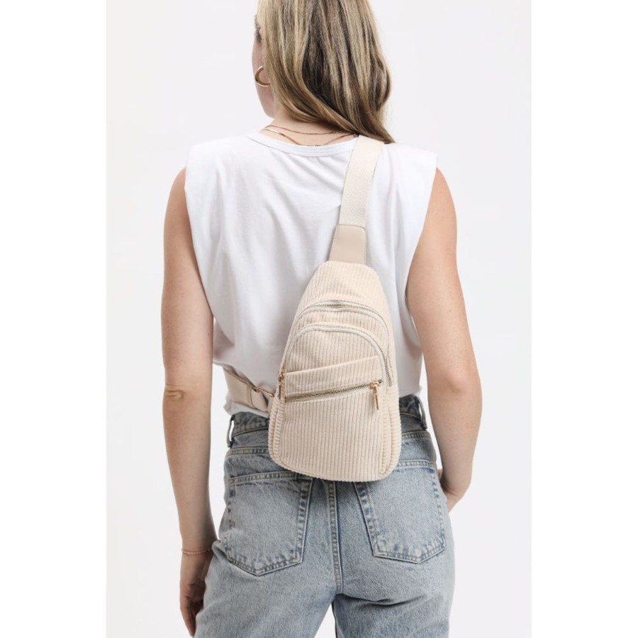 Bags Urban Expressions | Zephyr - Corduroy Sling Backpack Cream