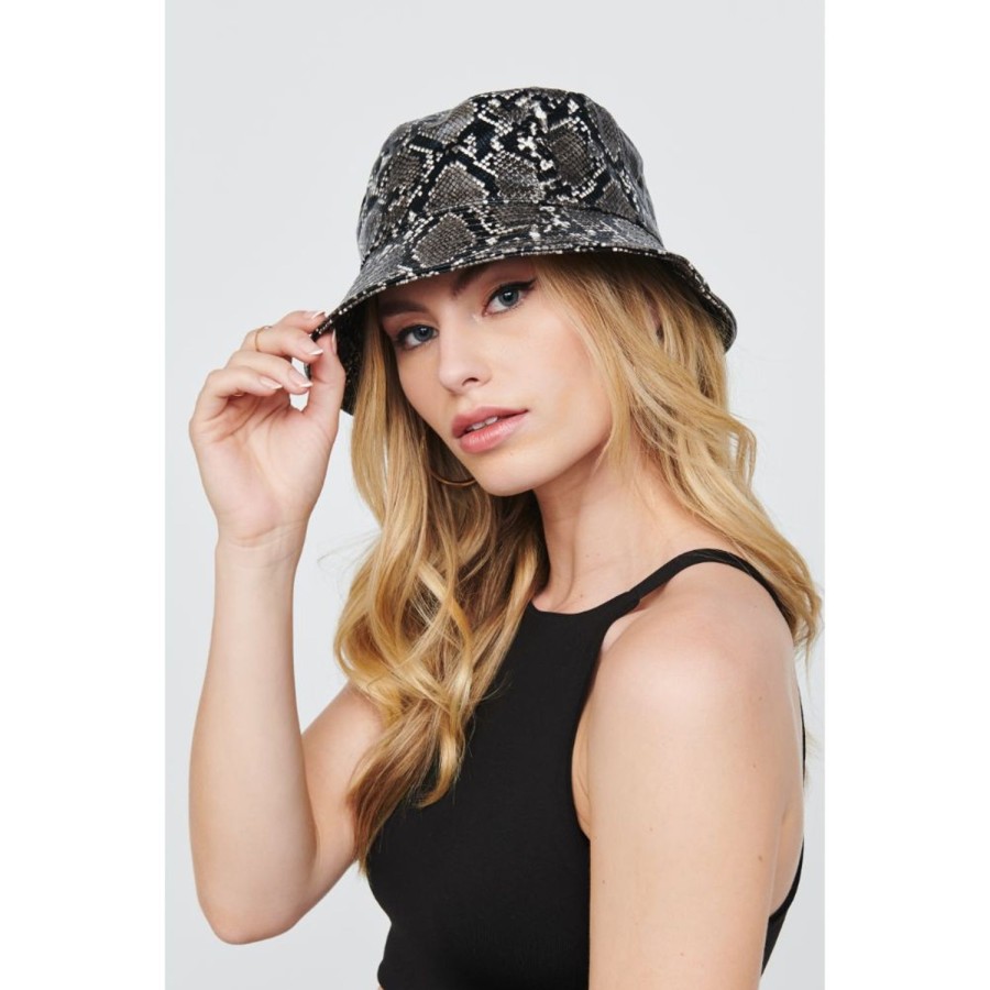 Accessories Urban Expressions | Vegan Leather Bucket Hat Bucket Hat Black White Snake