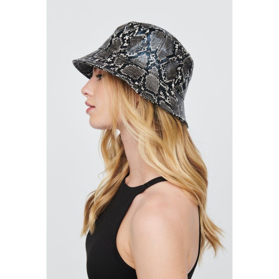 Accessories Urban Expressions | Vegan Leather Bucket Hat Bucket Hat Black White Snake