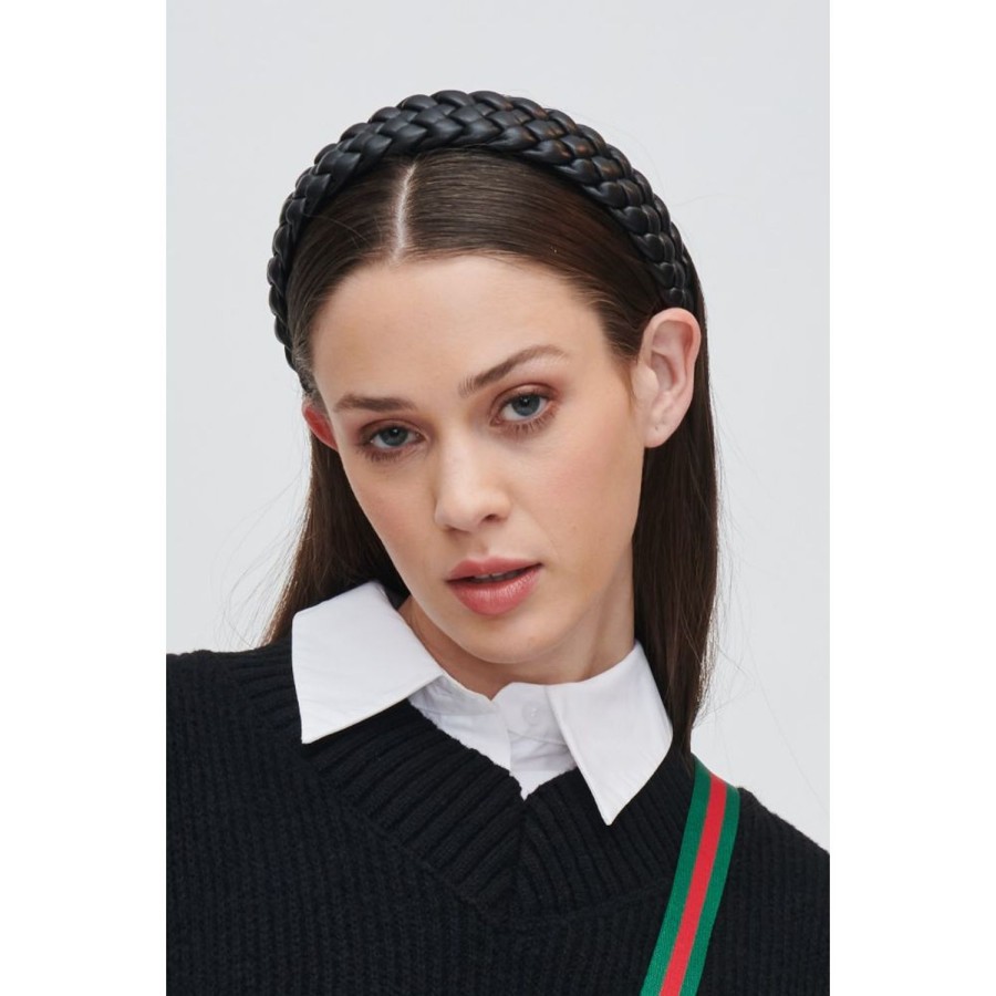 Accessories Urban Expressions | Braided Vegan Leather Headband Headband Black