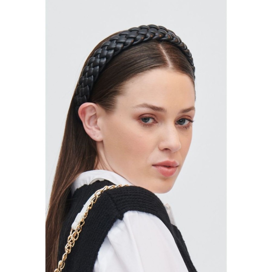 Accessories Urban Expressions | Braided Vegan Leather Headband Headband Black