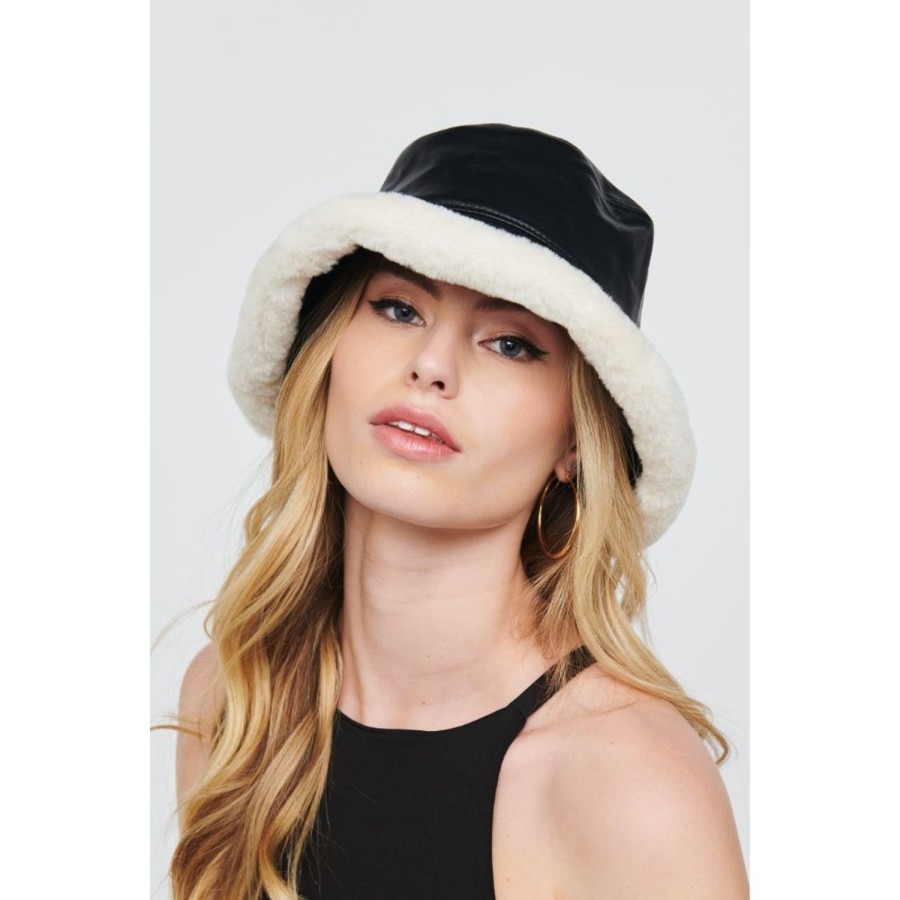 Accessories Urban Expressions | Faux Fur Trimmed Bucket Hat Bucket Hat Black