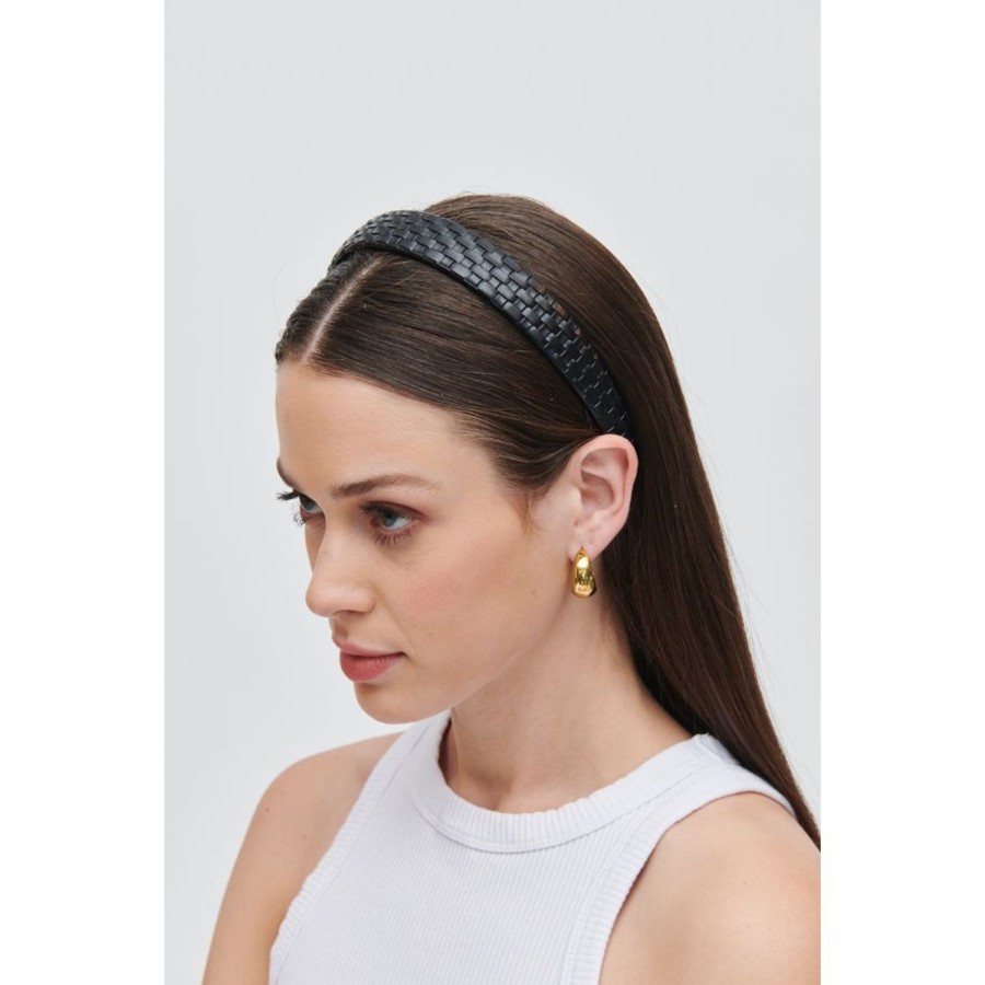 Accessories Urban Expressions | Embossed Woven Vegan Leather Headband Headband Black