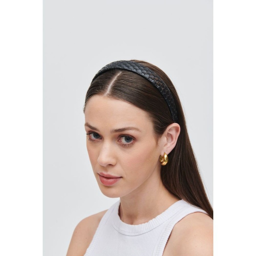 Accessories Urban Expressions | Embossed Woven Vegan Leather Headband Headband Black