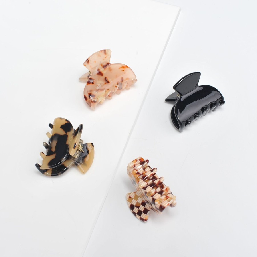 Accessories Urban Expressions | Assorted Mini Hair Claw - 4 Pack Hair Claw Black Multi Checker Pink Tortoise Cream Tortoise